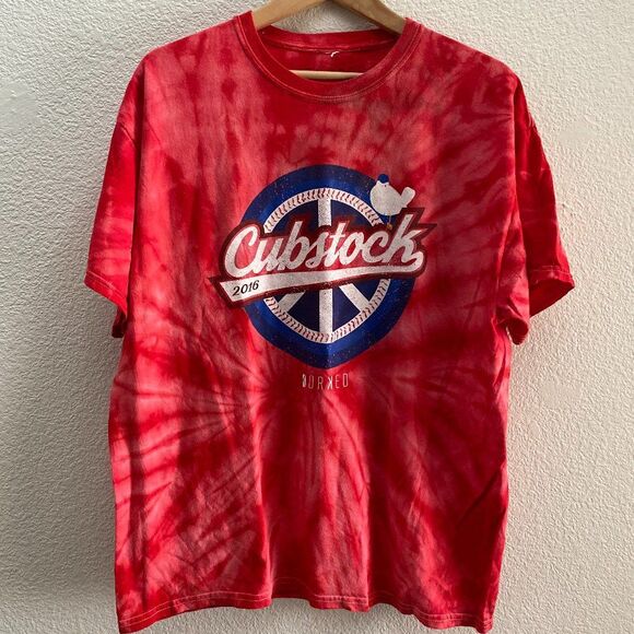 Cubstock 2016 Chicago Cubs Korked Red Tie-Dye Short Sleeve T-Shirt Men's XL - Picture 1 of 3